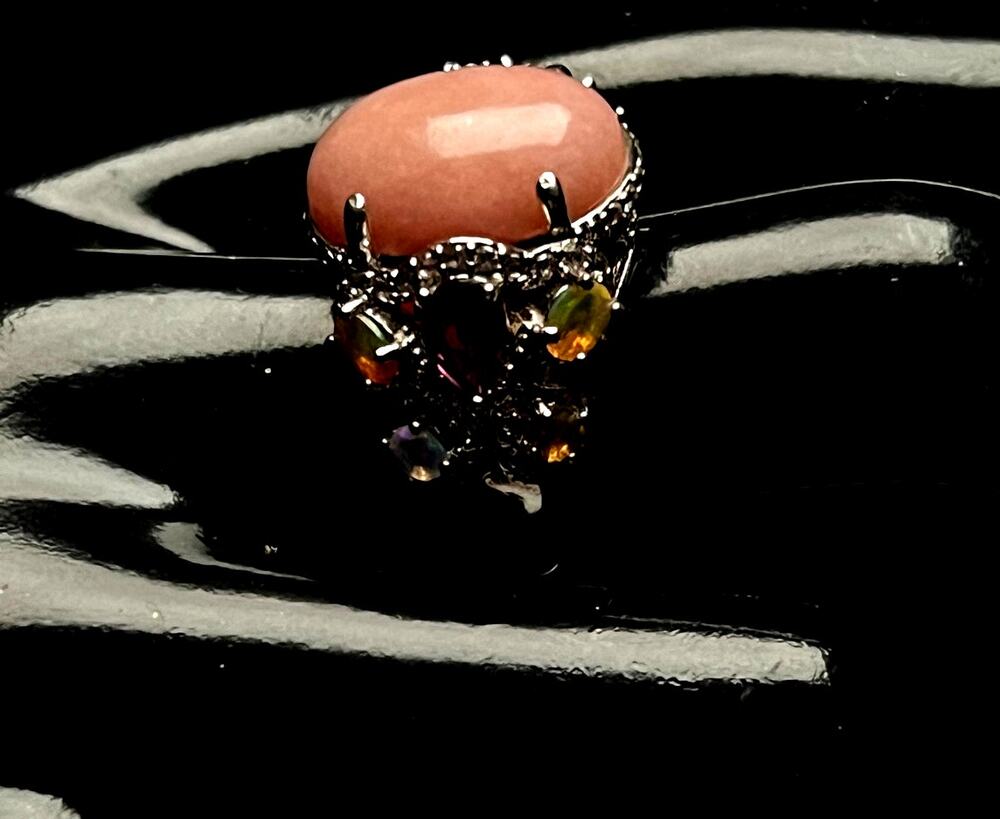 BBJ Pink Peruvian Opal & Gemstone Garden Ring 925